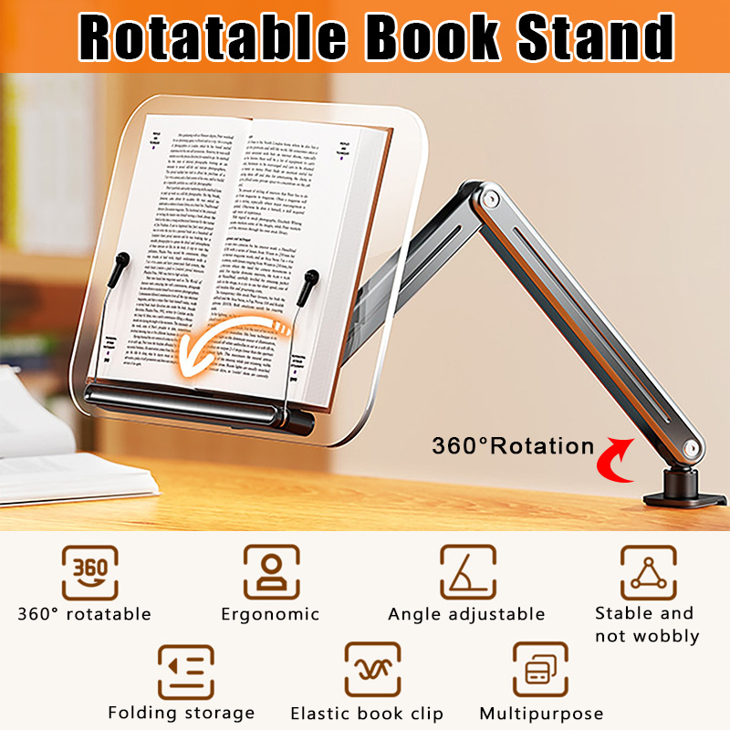 Tablet Stand Adjustable - 360 Degree Acrylic Rotating Reading Stand