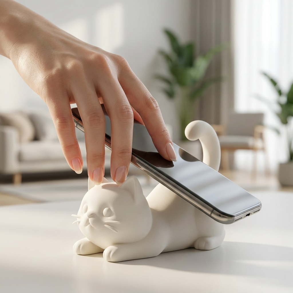 Tablet Holder Accessories - 3D Printed Cat Figurine Device Stand