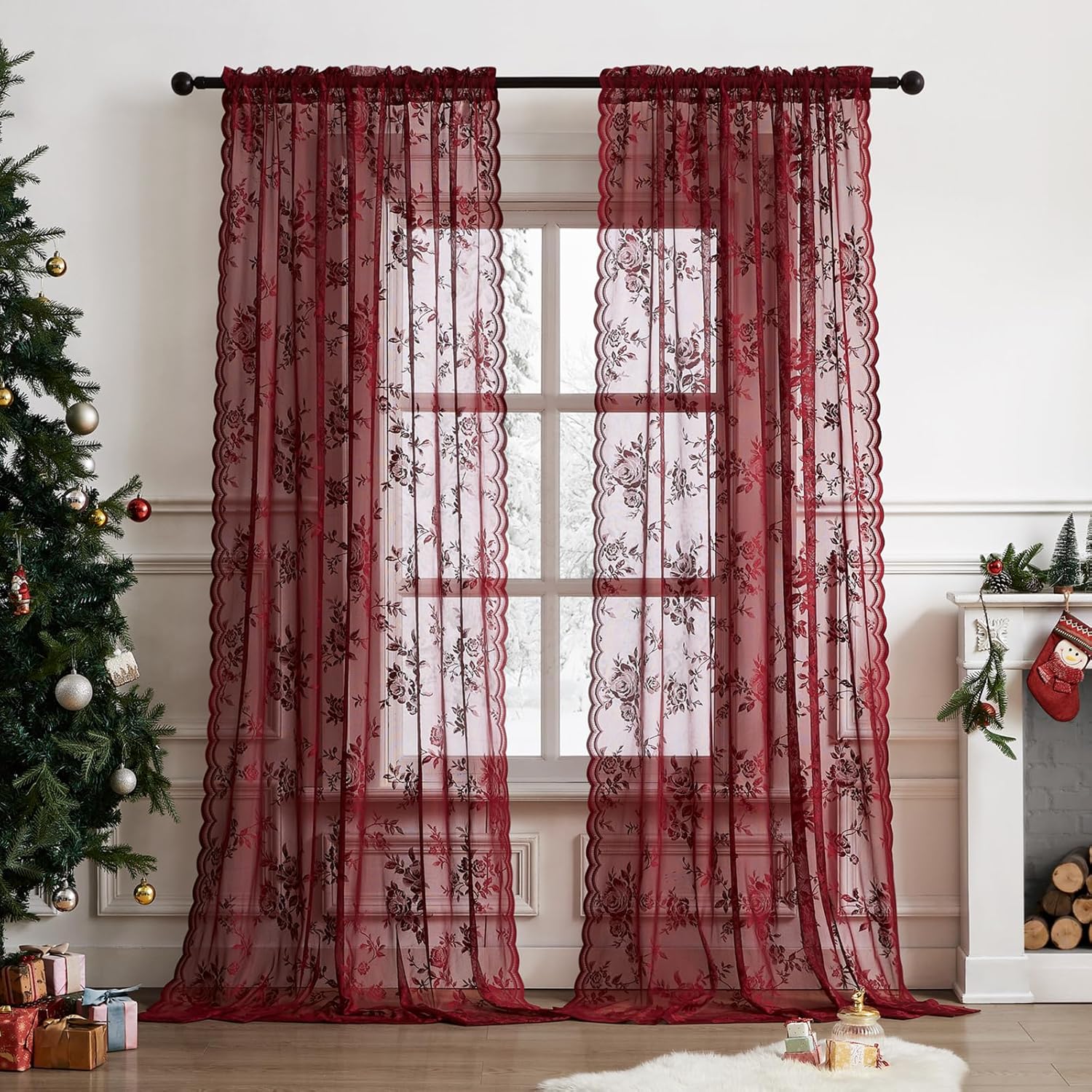 1 pc Burgundy Lace Curtains 45 - Tablet Accessories Aesthetic avaliação e preço