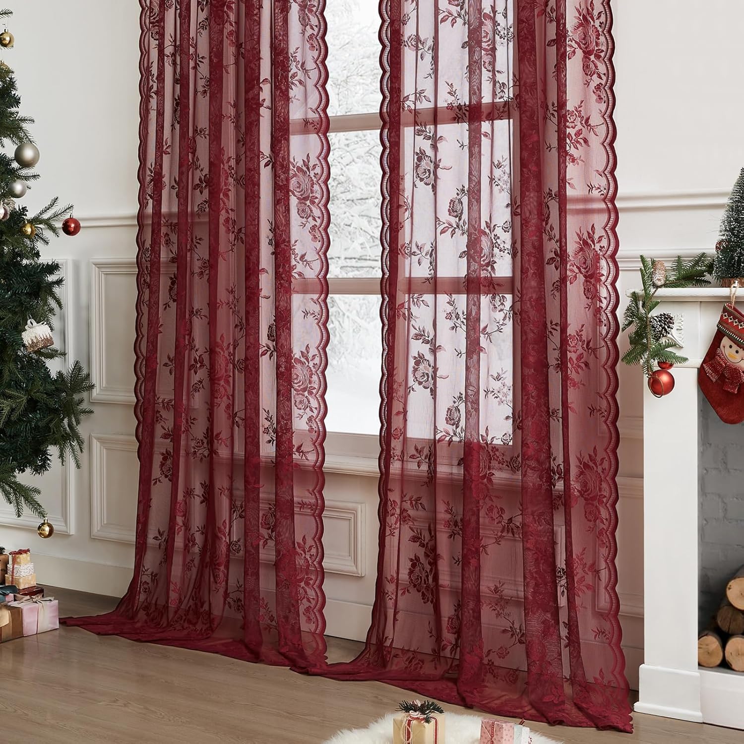 1 pc Burgundy Lace Curtains 45 - Tablet Accessories Aesthetic avaliação e preço