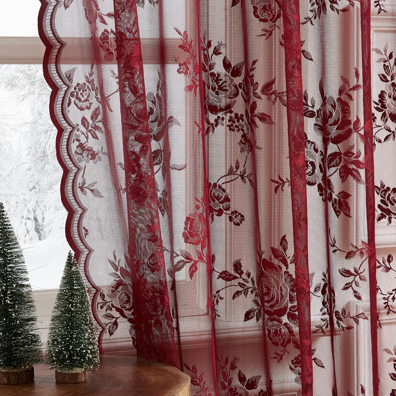 1 pc Burgundy Lace Curtains 45 - Tablet Accessories Aesthetic avaliação e preço
