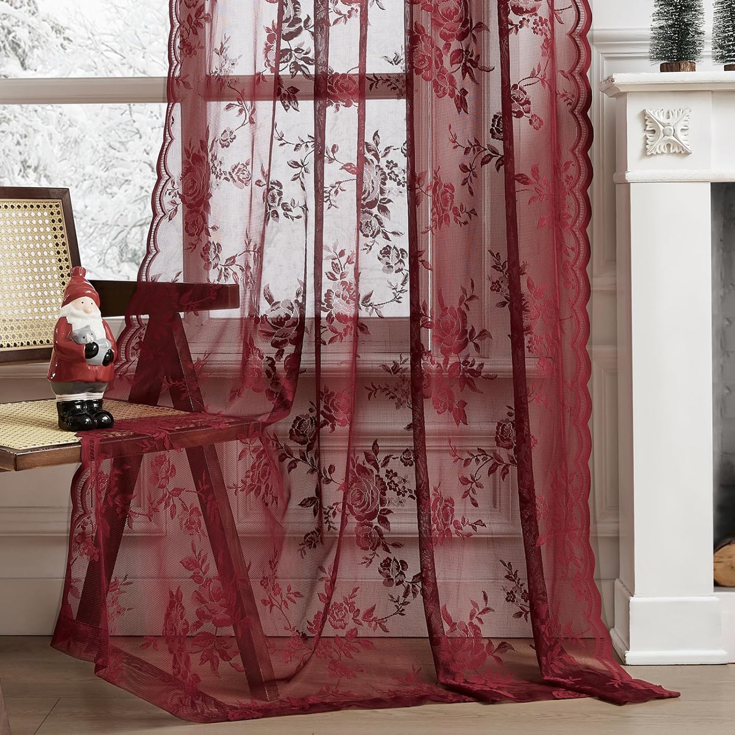 1 pc Burgundy Lace Curtains 45 - Tablet Accessories Aesthetic avaliação e preço